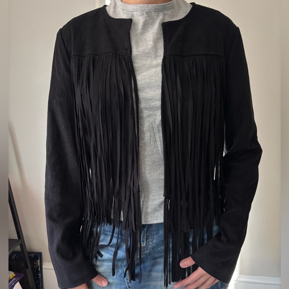 Forever 21 Black Fringe Suede-Look Jacket